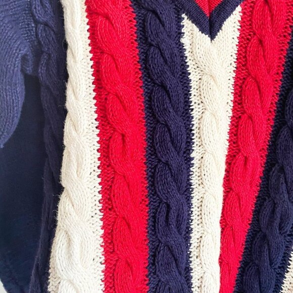 Vintage Jason Maxwell Red White and  Blue V Neck Wool Cotton Pullover L - Picture 6 of 6